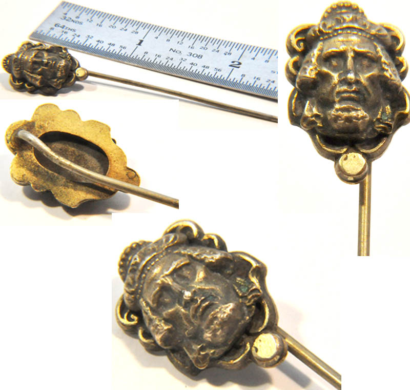 3 Antique Jewelry Victorian Rare Lapel Pins Egyptian, Bar & Stick Pin